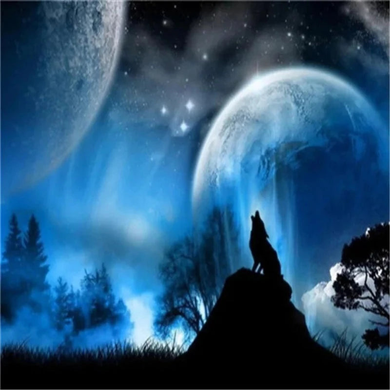 Wolf At Moonlight Paint by Numbers