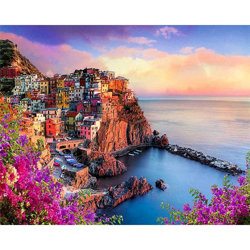 Town On The Cliff Paint By Numbers 