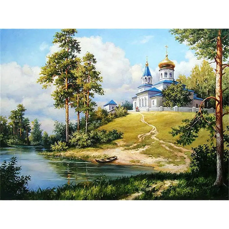 Church Sunrise Landscape Paint by Numbers 