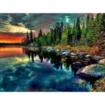 Magical Lake And Forest Scene Paint by Numbers