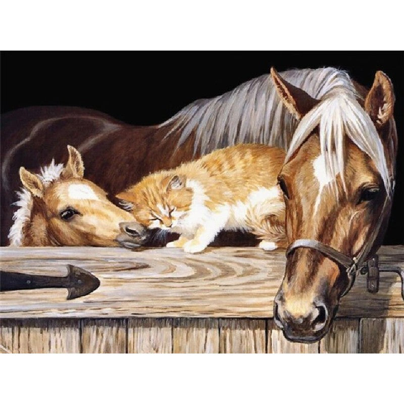 Horses and Yellow Cat Paint By Numbers Kit