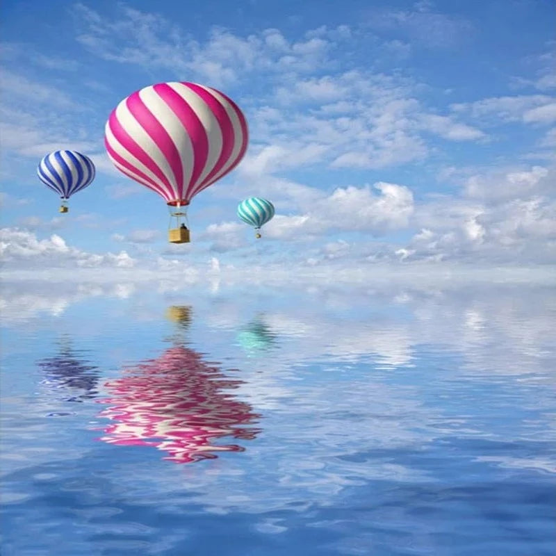 Hot Air Ballon At Beach Paint by Numbers 