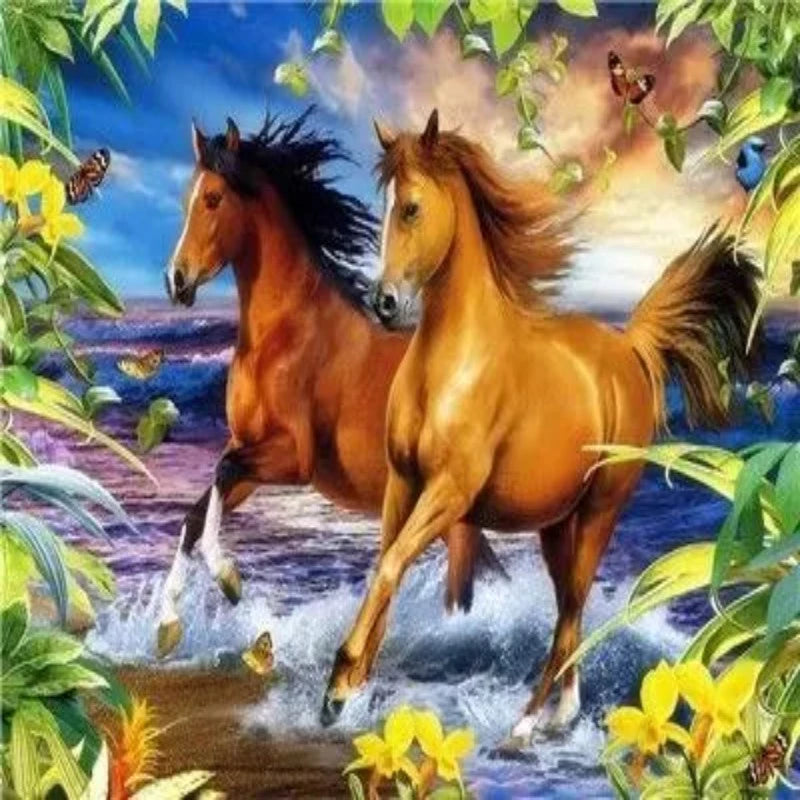 Running 3D Horses At Beach Paint by Numbers