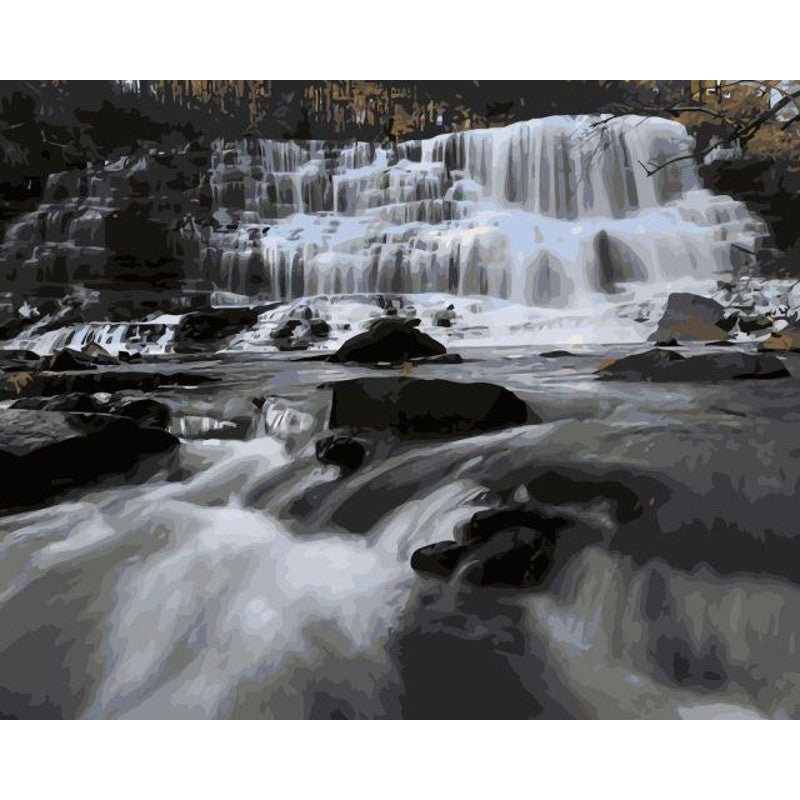 Paint By Numbers Black And White Waterfall