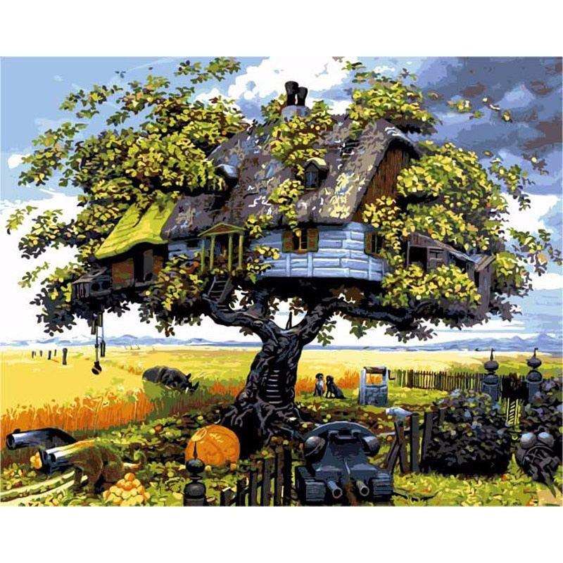 Paint By Numbers House Tree