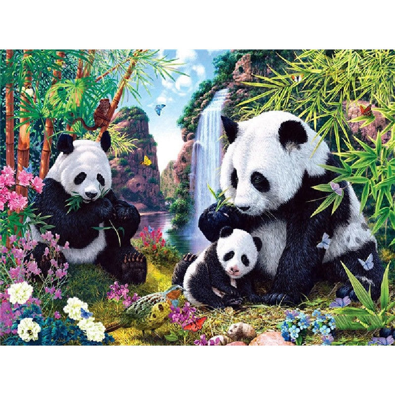 Paint By Numbers Panda Family And Waterfall