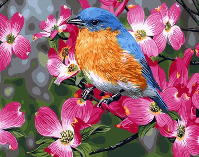 Small Bird On Pink Flowers