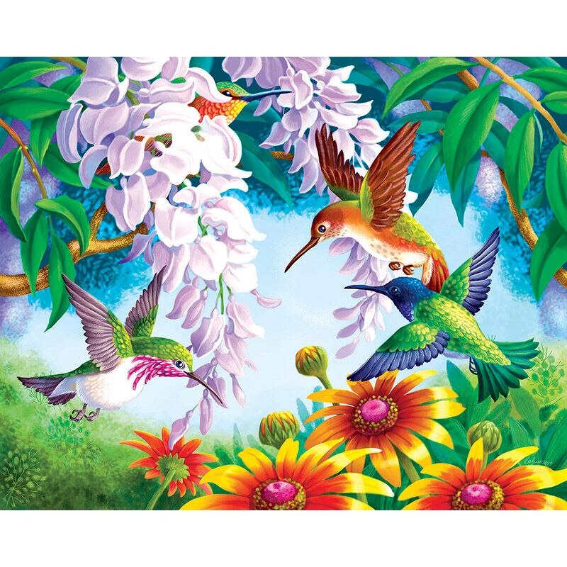 Hummingbirds And Pink Flowers Paint By Numbers