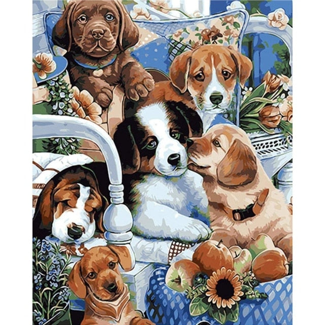 Paint By Numbers Puppies On Couch