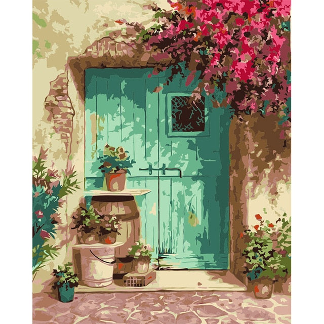Blue Door - Paint By Numbers Flowers