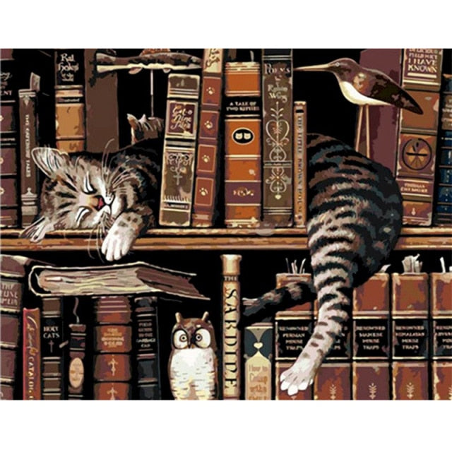 Paint By Numbers Cat In Library
