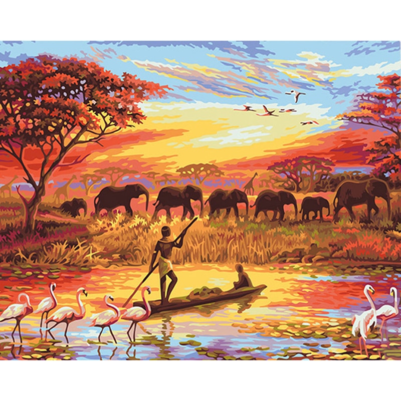 Elephant family in the savanna - Paint By Numbers Elephant
