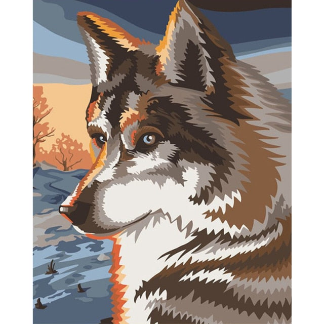 Abstract Wolf paint by numbers
