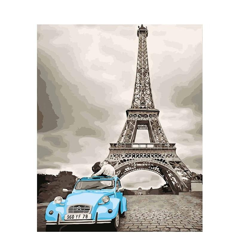 Eiffel Tower And A Blue Beetle - Paint By Numbers Paris